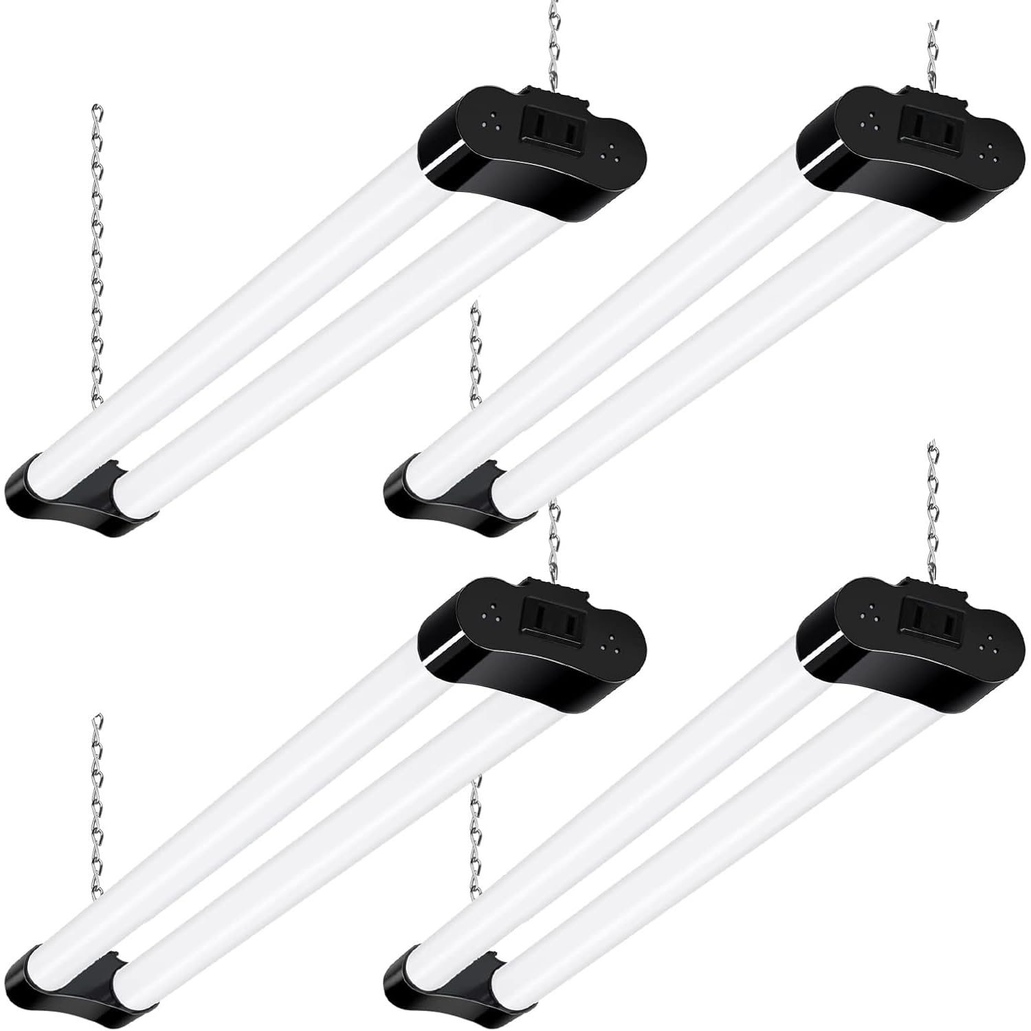 Photo 1 of hykolity 4 Pack Linkable LED Shop Light for Garage, 2FT 22W Utility Light Fixture, 2500lm, 5000K Daylight LED Workbench Lighting with Power Cord, Hanging or Flush Mount, Black - ETL