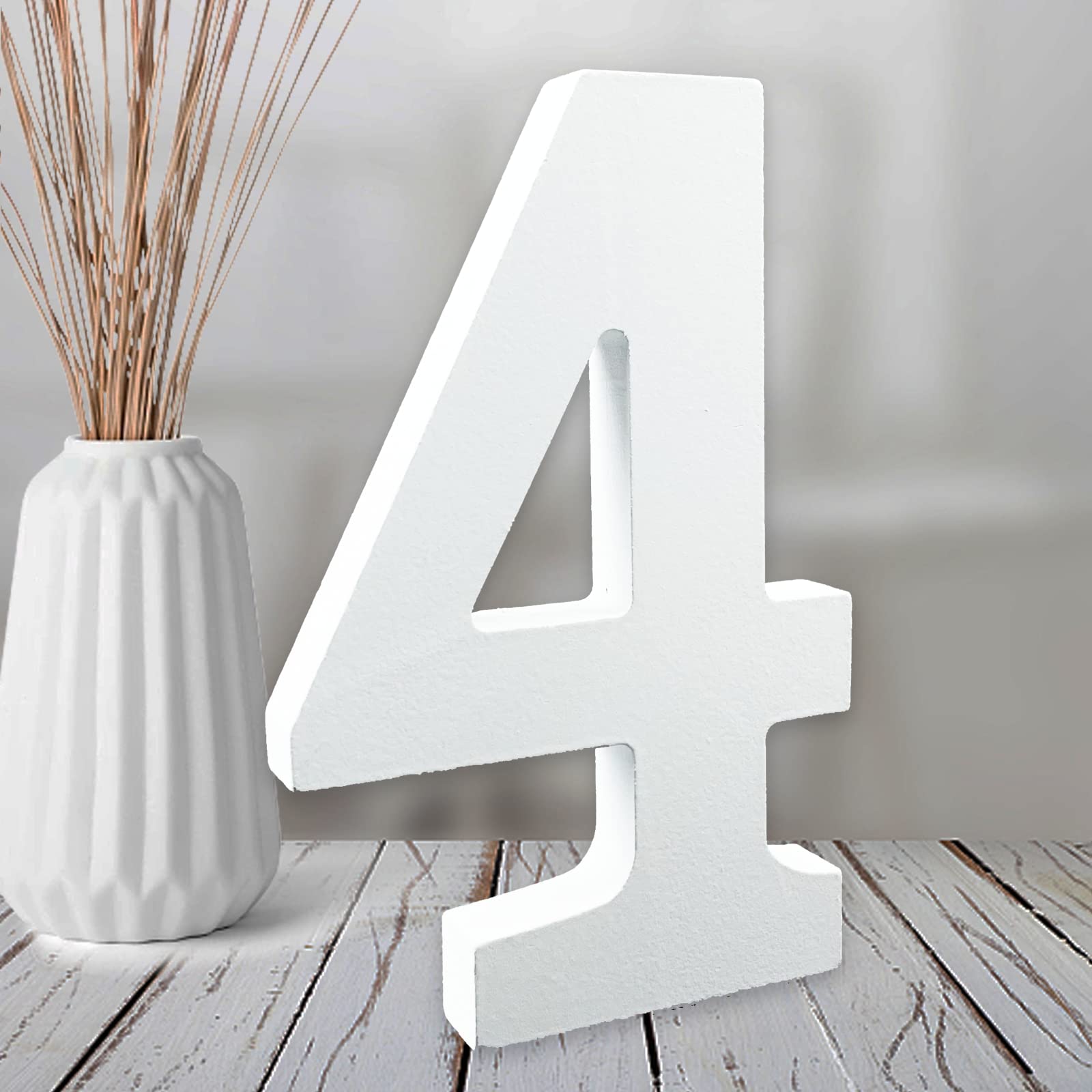 Aruatu 6 Inch White Wood Numbers Unfinished for Wall Decor Decorative Standing Slices Sign Board Decoration for Craft Home Party Projects (4)