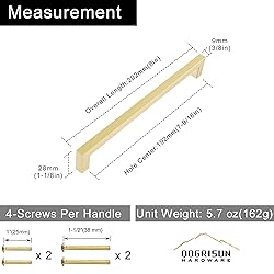 QOGRISUN 2-Pack Solid Brass Cabinet Pulls, Gold