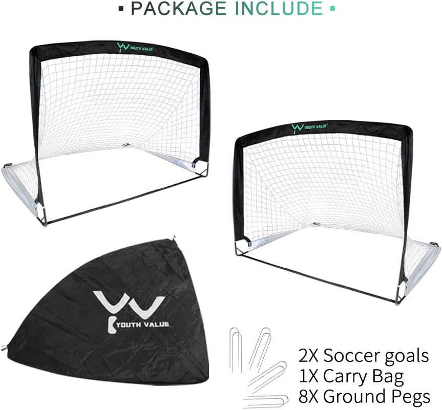 Youth Value Portable Soccer Goals, Instant Set-Up, Easy Fold-Up, 4'x3'x3', Set of 2 Soccer Goal Nets, Double Color Design : Sports & Outdoors