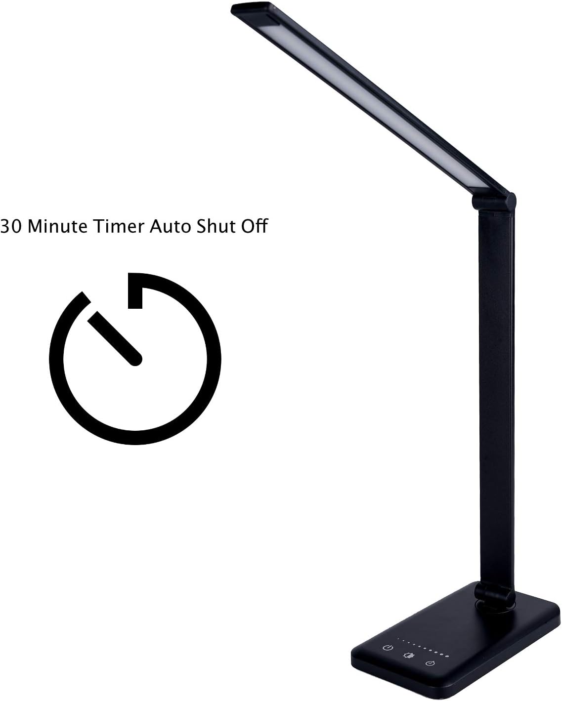Black LED Desk Lamp with USB Charging Port Smooth Touch Light Dimmer