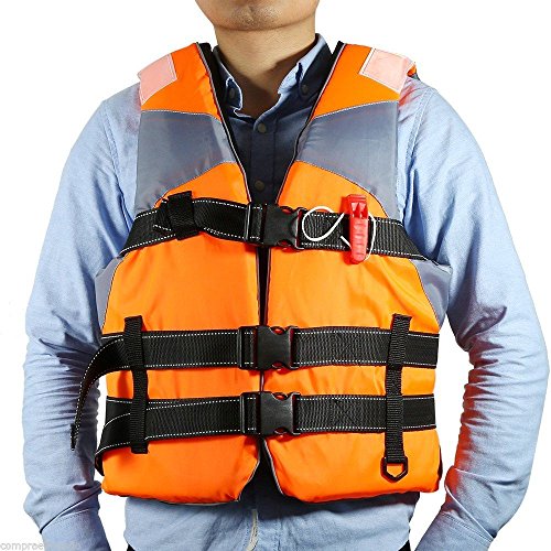 Adult Boating Swimming Life Jacket Vest Polyester Floating Foam with Whistle Color:ORANGE