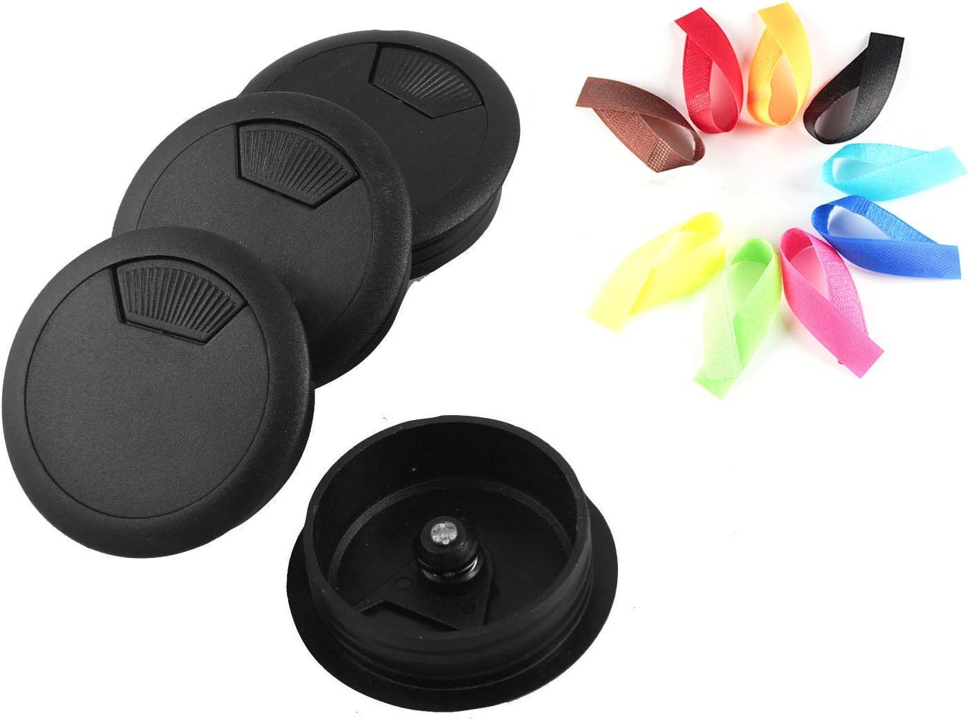 20Pcs 2" Plastic Dia Black Desk Hole Grommet, Plugs Power