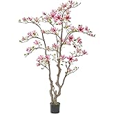 Fuxdre Artificial Magnolia Tree, 6.8FT Tall Fake Indoor Tree, Realistic Real Touch Leaves and Flowers, Perfect for Home Decor, Living Room, Wedding, and Hotel Decor (Pink)