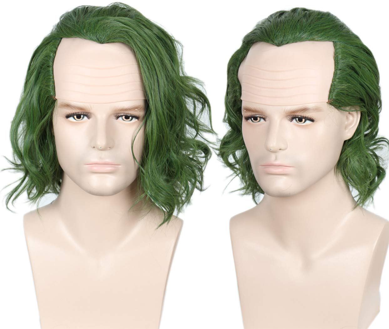 Linfairy Short Bald Clown Wig Halloween Cosplay Costume Green Curly Wig for Unisex