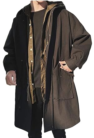 Amazon メンズ トレンチコート フード付き ロング コート ゆったり