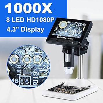 Amazon Com 1000x2 0 Mp Usb Microscope Electronique Numerique Dm4 4 3 Lcd Affichage Vga Microscope Avec 8 Led Stand Pour Pcb Carte Mere Reparation Camera Photo