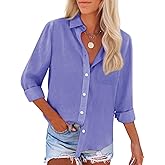 Womens Button Down Shirts Cotton Dress Shirts Oxford Shirts Long Sleeve Work Blouses Collared Tops Tunics with Pocket