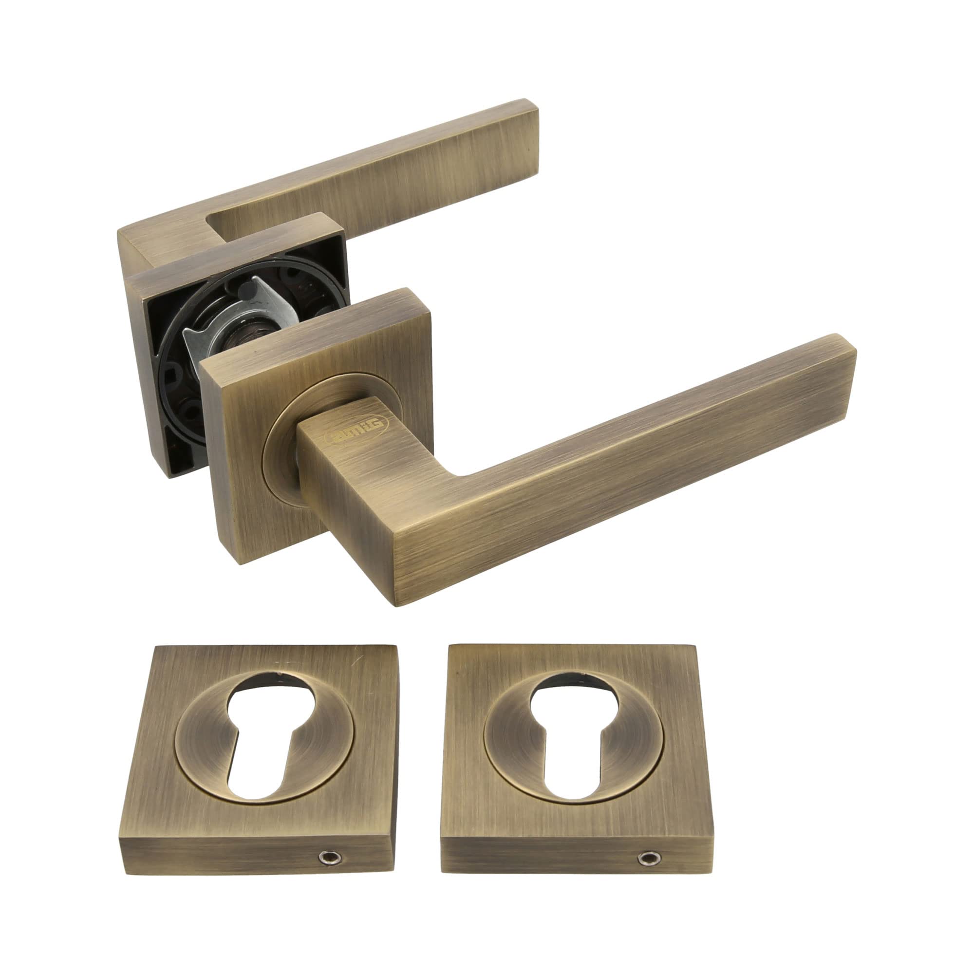 Amig - Set of Door Handles | Cadiz Model | 52 x 124 mm | with Keyhole | Elegant and Simple Design | Ergonomic Grip Handle | Zamak Leather