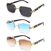Hycredi Rimless Rectangle Sunglasses Men Women Retro Frameless Square Shade Y2k Sun Glasses Tinted Eyewear
