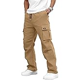 PLEPAN Mens Cargo Pants Casual Straight Leg Drawstring Elastic Waist Athletic Hiking Sweatpants