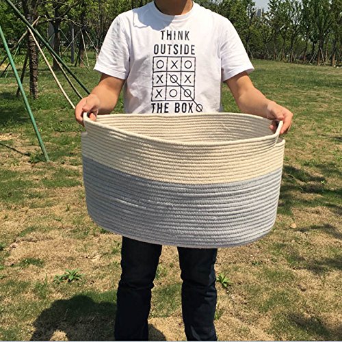 Iceblue 21.6''X16.9''X11.8'' XXL Jumbo Toy Storage Cotton Rope Basket Hamper with Invisible Handles