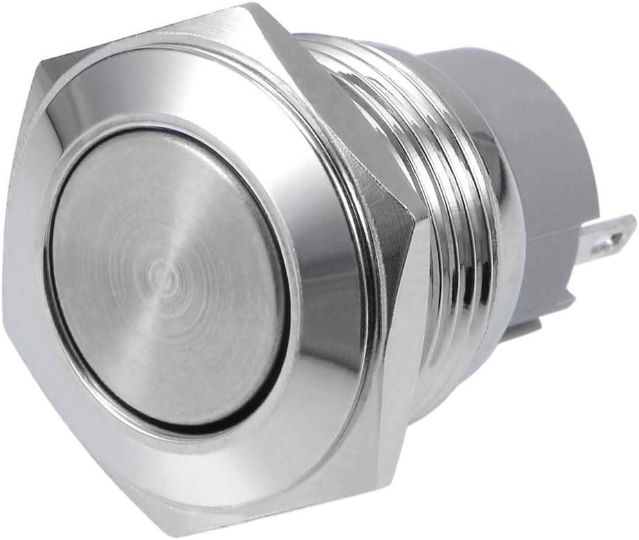 sourcing map Latching Metal Push Button Switch 16mm Mounting Dia 3A SPST 1NO 2 Terminals, Silver, Latching 16mm Flat