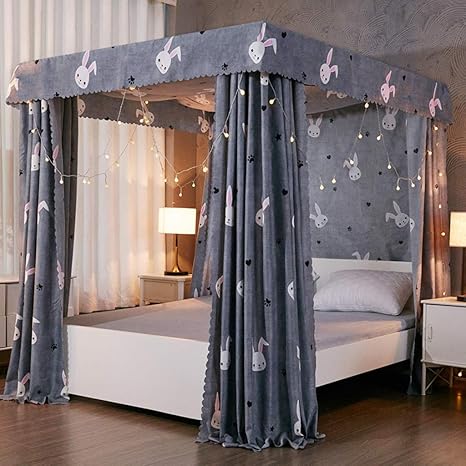 Amazon Homepingnew かわいいベッドキャノピーカーテン 4コーナーポストベッドキャノピー蚊帳 寝室装飾 大人 女の子 ベッドキャノピー 子供へのプレゼントに ツイン グレー 寝具 オンライン通販