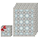 Camoone Placemats Set of 4 Dining Table Set - Elegant Toscana Decor - Easy Clean, Insulated, Hypoallergenic, Non-Toxic, PVC 11.8x15.75x0.08 Inches + Bonus 4x Matching Coasters - Light Blue / Off-White