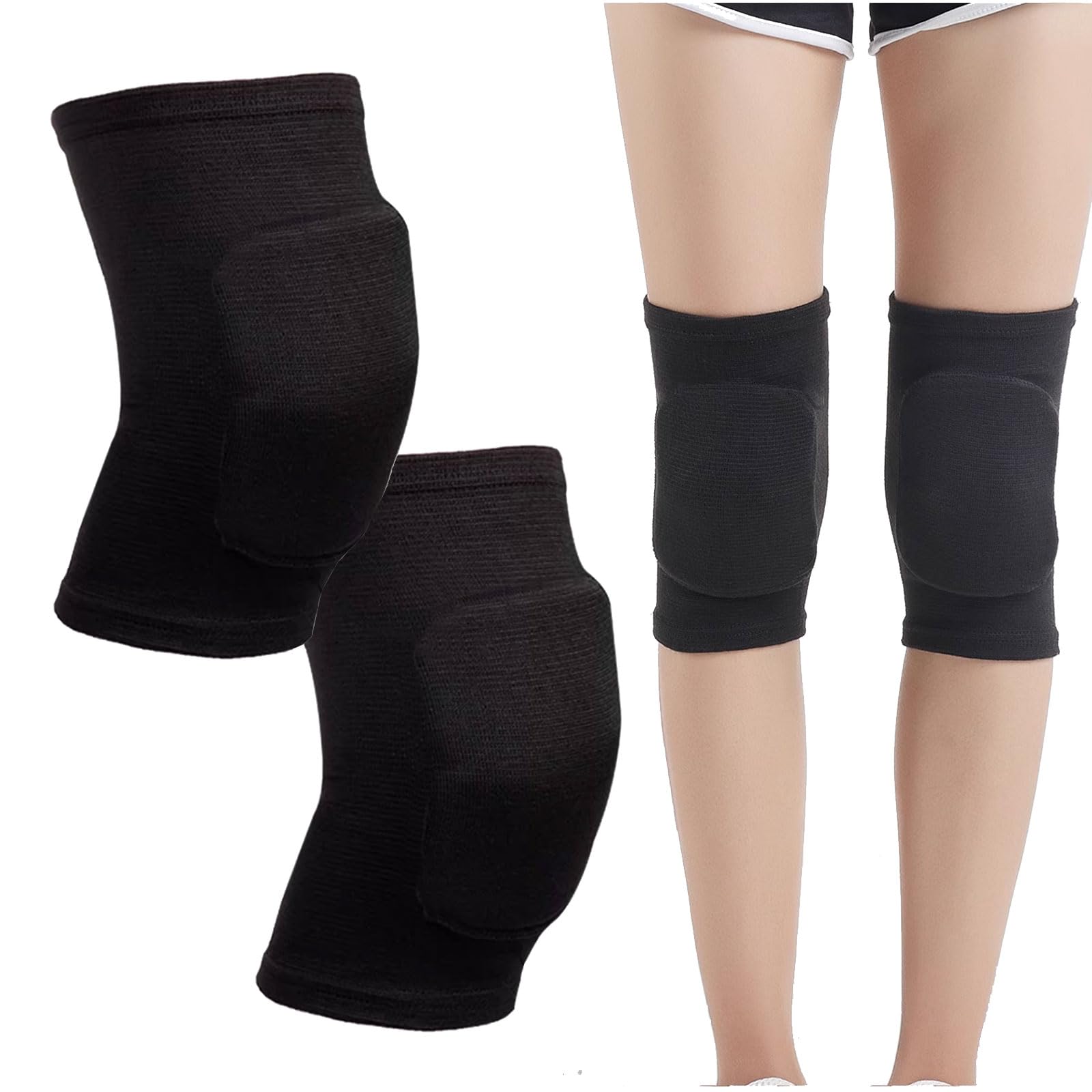BNPHSIN 1 Pairs Stretchy Dance Knee Pads, Breathable Knee Brace Supports Knee Protector, Full Black Soft Brace Breathable Sleeve Protective for Dance Volleyball Football Yoga Tennis Cycling Jogging