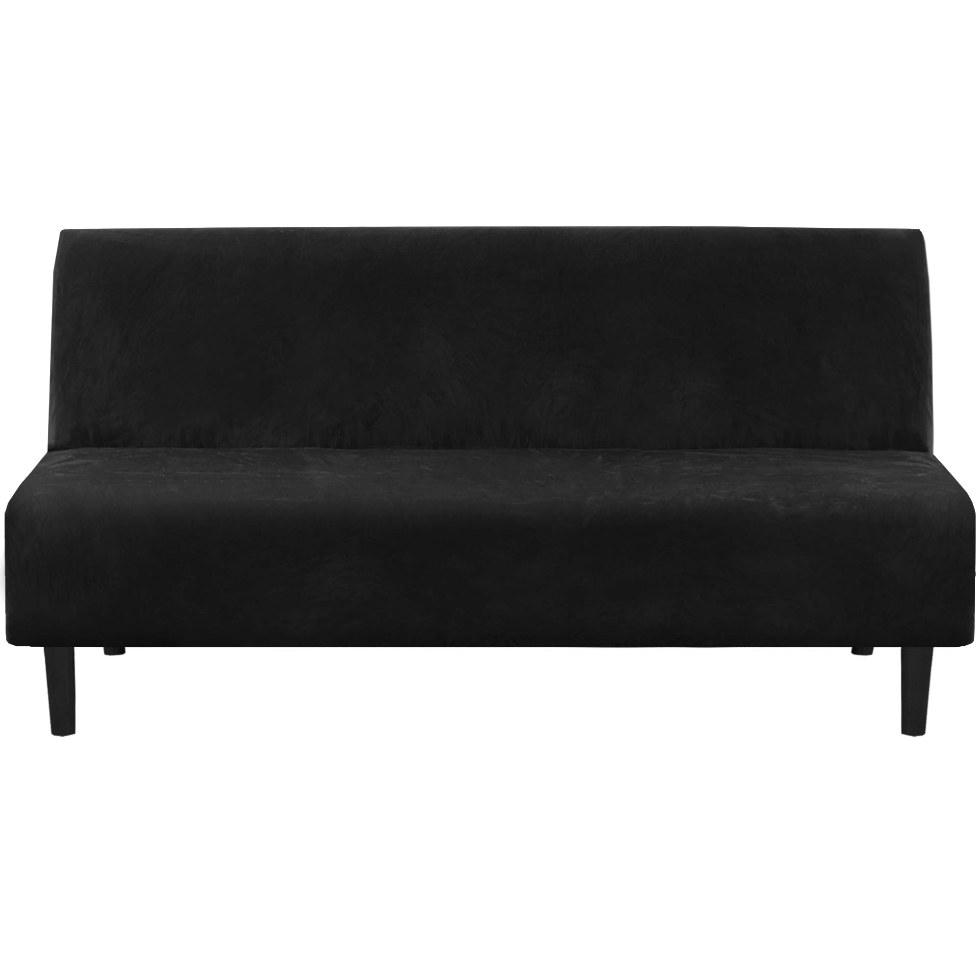 Photo 1 of H.VERSAILTEX Velvet Futon Cover Armless Sofa Covers Sofa Bed Covers Stretch Futon Couch Cover Sofa Slipcover Furniture Protector Thick Soft Form Fitted Stay in Place, Black