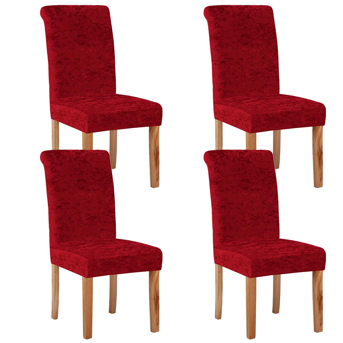 KELUINA Velvet Spandex Fabric Stretch Dining Room Chair Slipcovers Home Decor,Chair Covers for Dining Room Restaurant Hotel Ceremony (Wine Red,4 Pack(M))