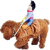 Cowboy Rider Dog Costume for Dogs Outfit Knight Style with Doll and Hat Pet Costume (M)