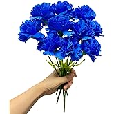 11 Inch Bouquets 10 Stem Carnations,Outdoor UV Resistant No Fade Artificial Flower,Mini Carnation Silk Petals Fake Flowers Forever Plants for Photo Props Home Party and Wedding Decor (Dark Blue)