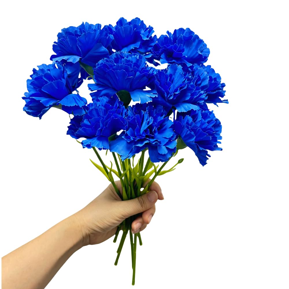 11 Inch Bouquets 10 Stem Carnations,Outdoor UV Resistant No Fade Artificial Flower,Mini Carnation Silk Petals Fake Flowers Forever Plants for Photo Props Home Party and Wedding Decor (Dark Blue)