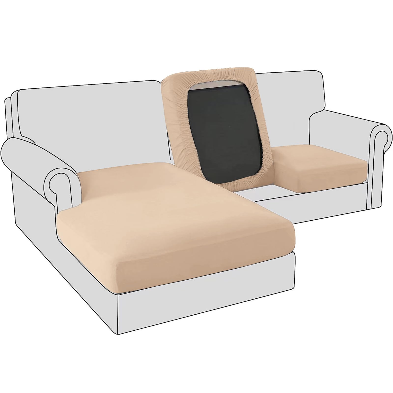 BXFUL Sofa Seat Cushion Covers, Stretch Velvet Sofa Cushion Slipcovers, Couch Cushion Covers Replacement for Individual Cushion with Elastic Fabric (Large 1-Seater,Khaki)