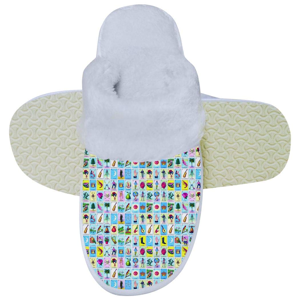 JJZZA Loteria Mexico Binggo Card Pattern Plush Cotton Shoes,Cotton-padded Shoes,Cotton Slippers