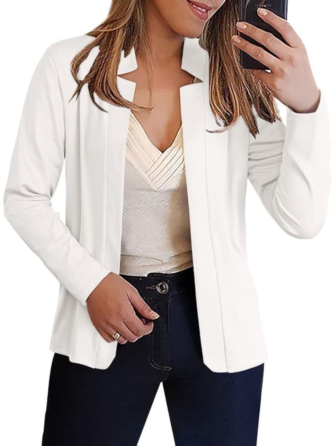 Photo 1 of ***used*** RMCMS Womens Blazer Cropped Open Front Dress Jacket Lightweight Stand Collar Casual Office Suit Jacket White S