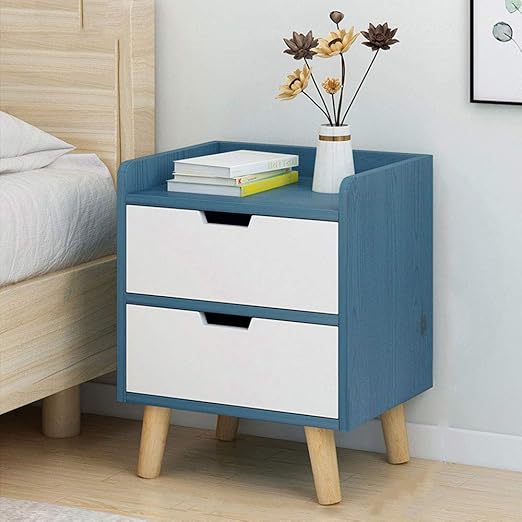 Home Nightstand 2 Tier Bedside Table With Drawer And 4 Wooden Legs Concave Handle Design Easy To Assembly For Modern Bedroom Furniture Blue Amazon Ca Home Kitchen