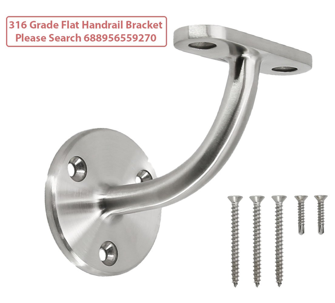 Stainless Steel Wall Mount Stair Handrail Brackets w/ Base Flange Cover