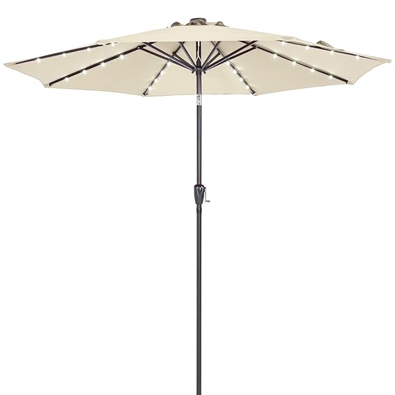 Kingsleeve Sonnenschirm Gartenschirm Kurbel I Solar I Alu I LED Beleuchtung I neigbar I Ø300cm I Creme
