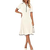 MEROKEETY Women's 2026 Summer V Neck Ribbed Midi Dress Short Sleeve Button Elegant Bodycon Knit Sweater Dresses