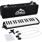 EastRock 32 Key Black Melodica Keyboard Soprano Piano Instrument with Case | Phosphor Bronze Reeds ABS Resin with Mouthpiece Tube Sets and Carrying Bag for Beginners Adults Gift