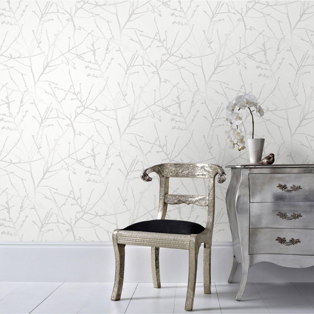 Superfresco Easy Innocence Branch White Wallpaper, 52 x 1000 cm