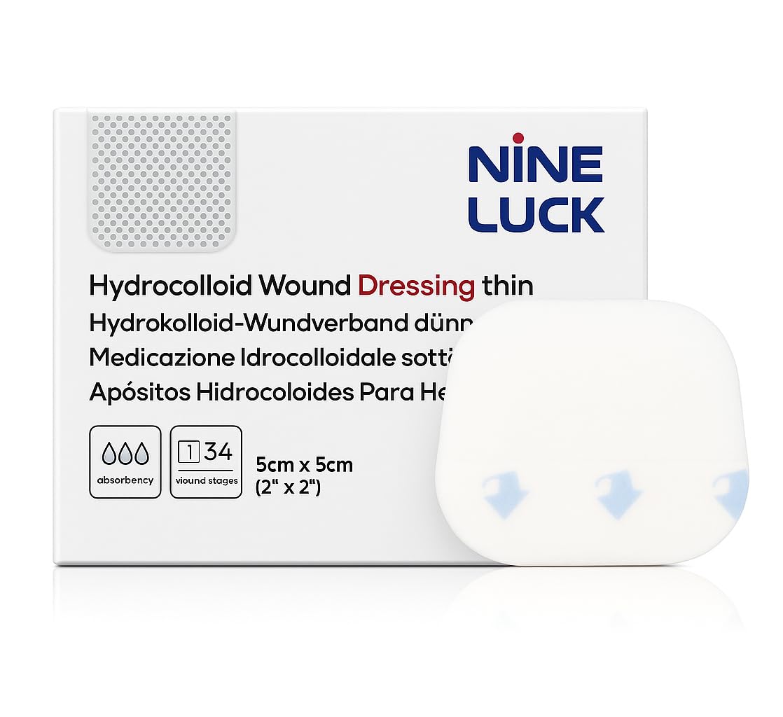 5pcs - 5cm x 5cm Extra Thin Hydrocolloid Wound Dressing Pads - Sterile Waterproof Adhesive Bandages for Wounds - Medical and First Aid Supplies – for Cuts Scratches Burns Pressure Sores