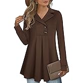 Gaharu Women's Swing Tunic Notch Collar Ladies Button Sweatshirt Long Sleeve Pullover Shirt Tops