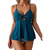 Eomenie Two Piece Tankini Swimsuits for Women Tummy Control Cutout Bathing Suit Tie Knot Flowy Swim Dress with Bottom