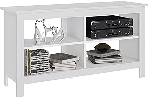 Panana TV Stand, Entertainment Center 4 Cubby Television Stands Cabinet Media Sideboard with 4 Open Shelves Farmhouse TV Media Console Table for TVs up to 50 Inches (43 Inches White)