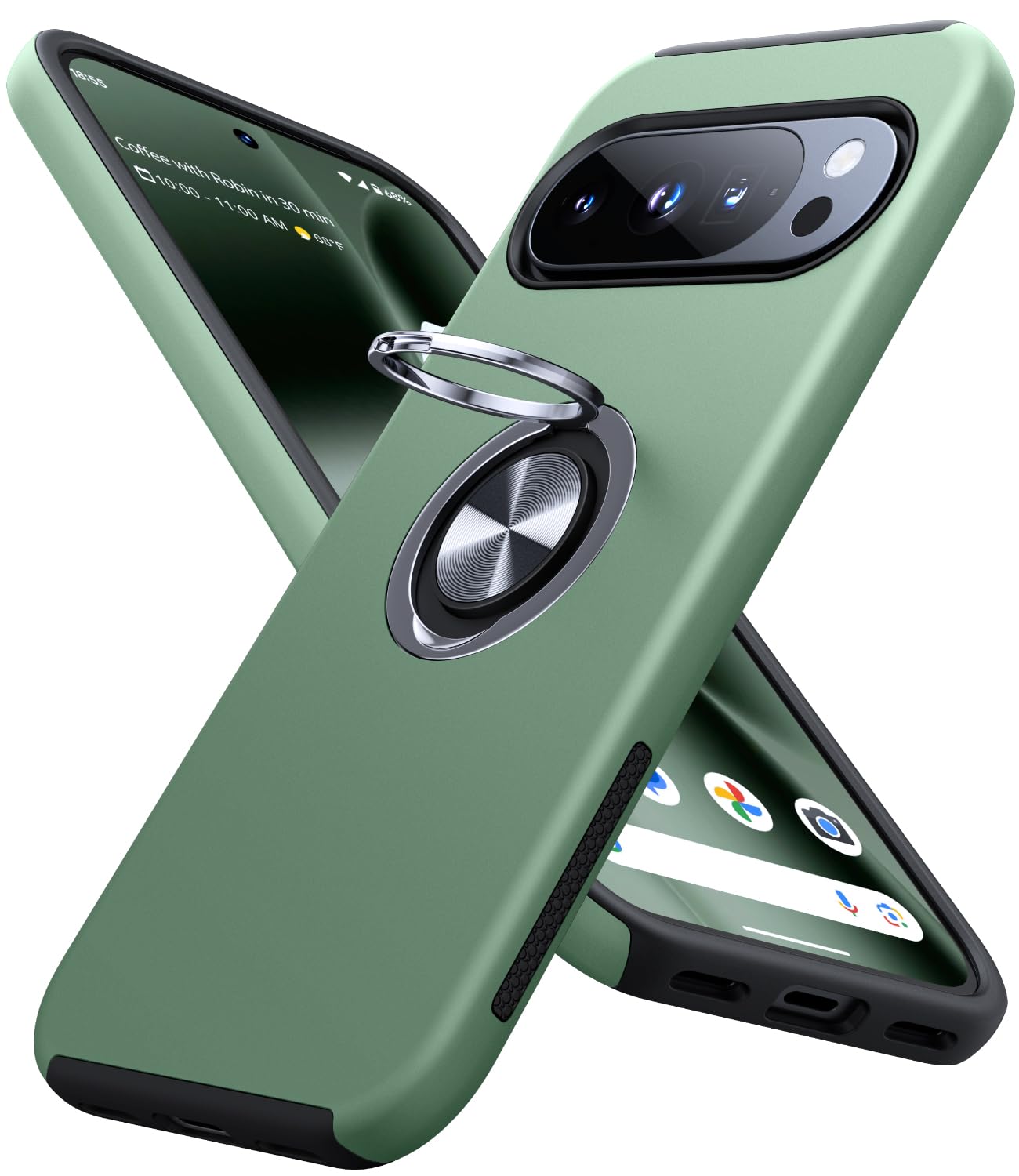 Photo 1 of JAME for Google Pixel 10 Case/Pixel 10 Pro Case, Slim Fit Military Grade Shockproof Cover with Metal Ring Holder Stand Kickstand Protective Phone Case for Google Pixel 10/10 Pro 6.3", Alpine Green