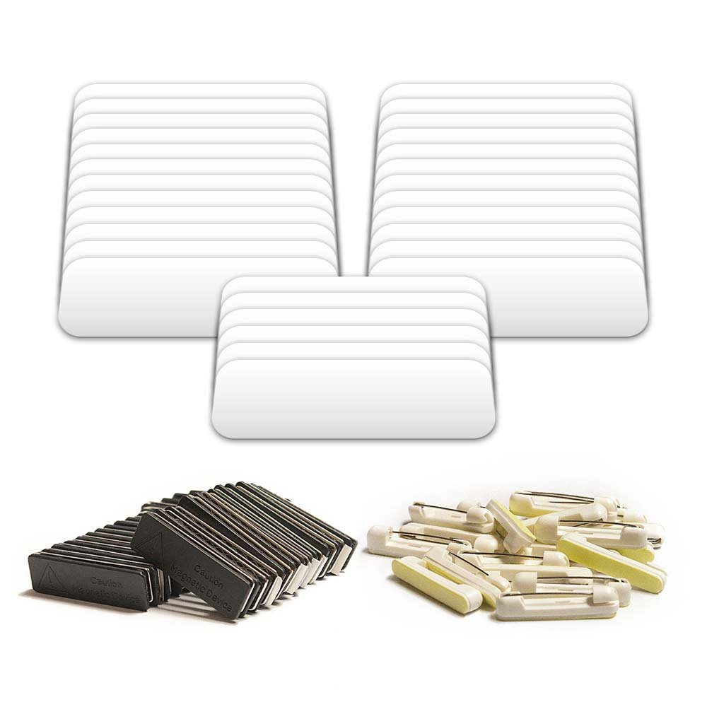 25 Blank Metal Name Tags (White) with and Pin Fasteners Amazon