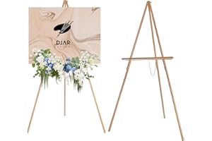 DJAR 63" Wooden Easel Stand for Sign, Dual-use Adjustable Height, Wood Floor Display Easel for Wedding, Welcome Board, Poster, Picture, Photo- Natural