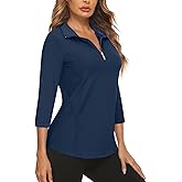Misyula Style Womens Golf Shirt 3/4 Roll Sleeve Quarter Zip Dry Fit Tennis Shirts Athletic Tops S-2XL