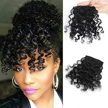 Amazon Com Shinon Kinky Curly Human Hair Bangs Clip In Bangs Hair