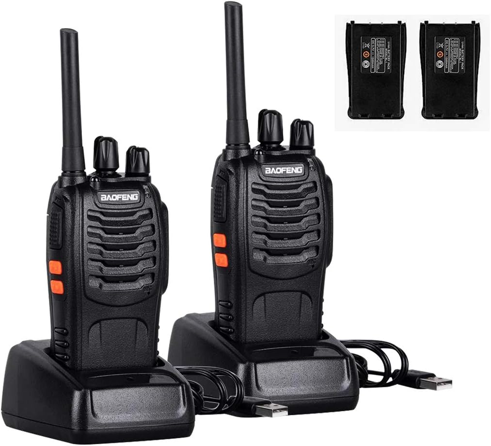 Rechargeable Walkie Talkies 88E Professional Portable 2 Way Radio Long Range with Original Earpieces LED Light for Adults (2PCS)