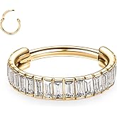 FUNLMO 316L Surgical Steel Hinged Segment Ring Conch Helix Septum Piercing Jewelry Nose Ring Hoop Cartilage Huggie Earring Small Hoop Earring Rectangle Cube Zircon Paved