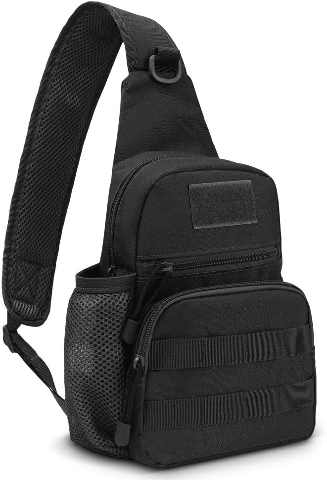 AIRSSON Tactical Sling Bags, Military Shoulder Bag With Adjustable Strap Molle Crossbody Backpack with Water Bottle for Hiking Trekking Chest Bag Waterproof Rucksack for Men Women