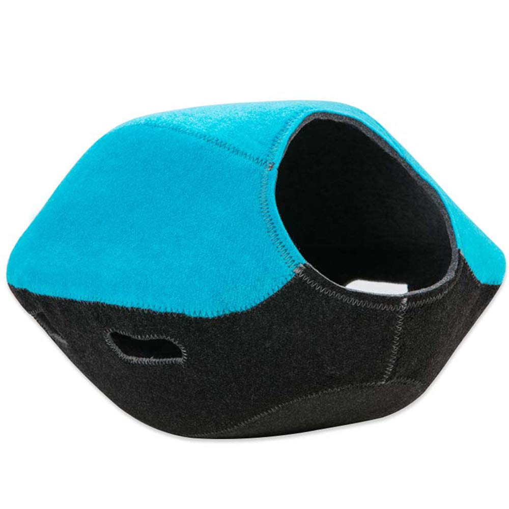 Lazy Place Foldable cat cave with play opening, cat nest, felt, cuddly cave washable (blue/grey)