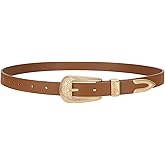SUOSDEY Western Skinny Leather Belt for Women Cowgirl Cowboy Carving Buckle Waist Belt for Jeans Dresses,0.8" Width