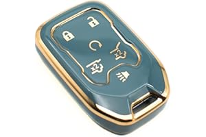 FEYOUN Key Fob Cover Compatible with Chevy Chevrolet Suburban Tahoe GMC Terrain Yukon Yukon XL Smart 6 Buttons TPU Remote Keyless Key Fob Case Protection Shell Accessories, Blue Gray