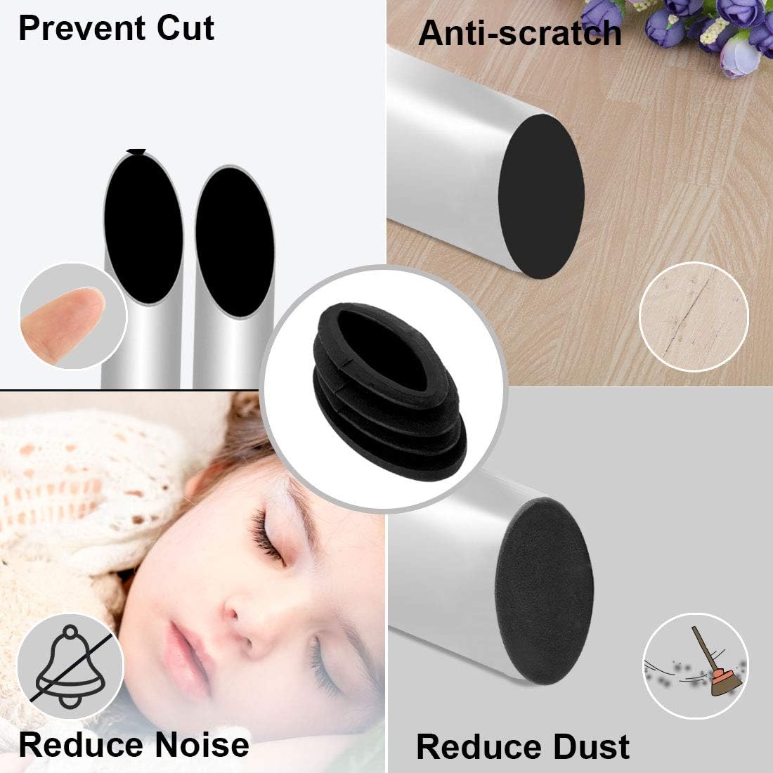 Sourcingmap Table Chair Leg Plastic Oval Pipe Tube Insert Cap 20 x 39mm 10 Pcs Black, 10 Count (Pack of 1) - Image 5